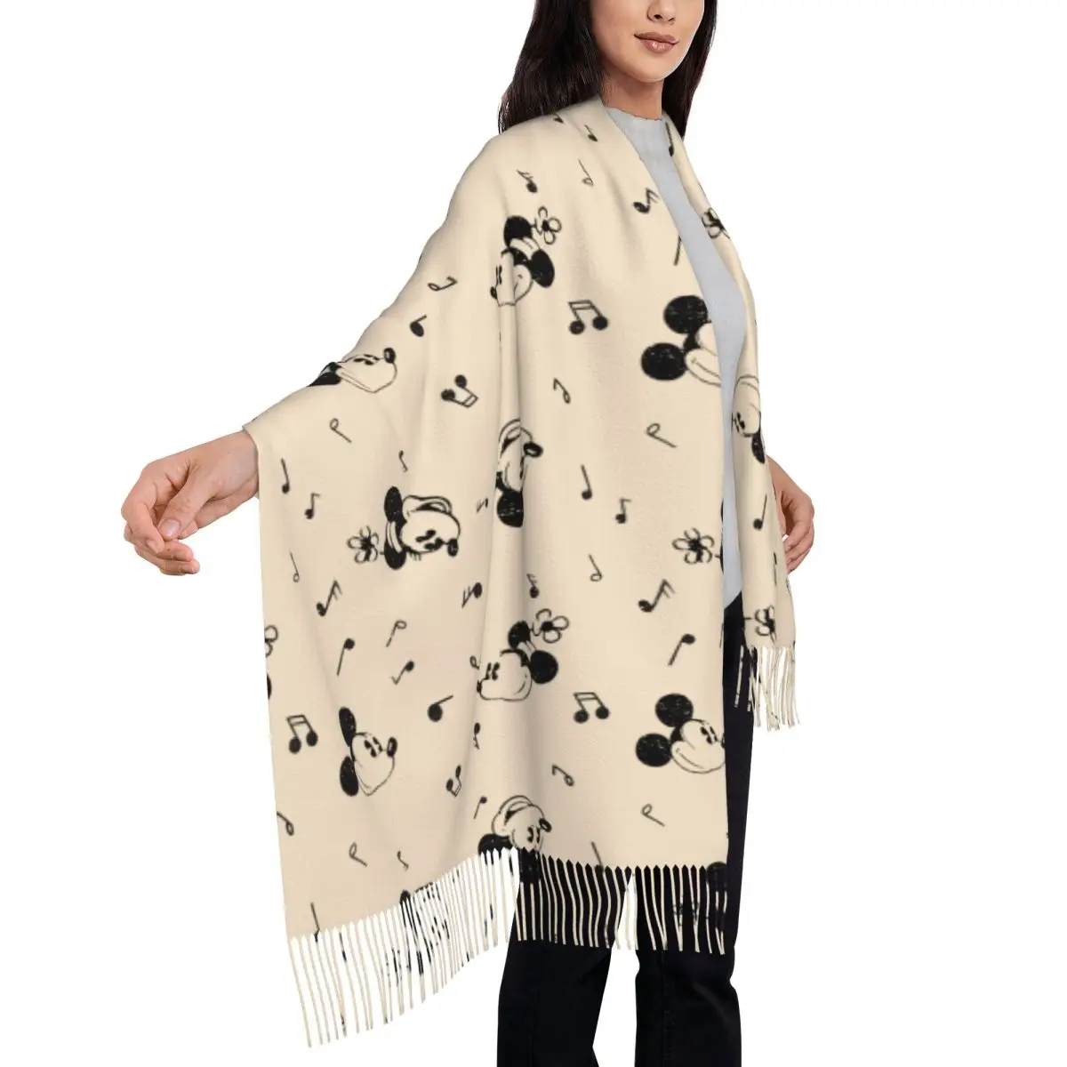 Women\'s Scarf with Tassel Vintage Mickey Minnie Metal Lunch Box Large Winter Warm Shawl Wrap Daily Wear Pashmina Scarves
