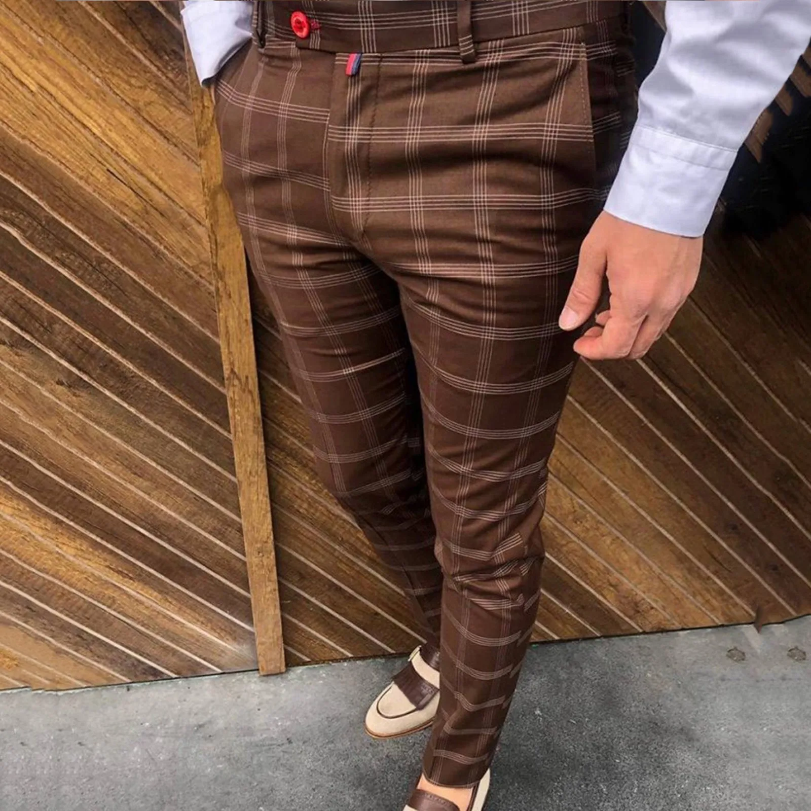 Pantaloni da abito da festa con stampa scozzese casual da uomo Pantaloni con tasche Pantaloni casual da uomo Vestibilità rilassata