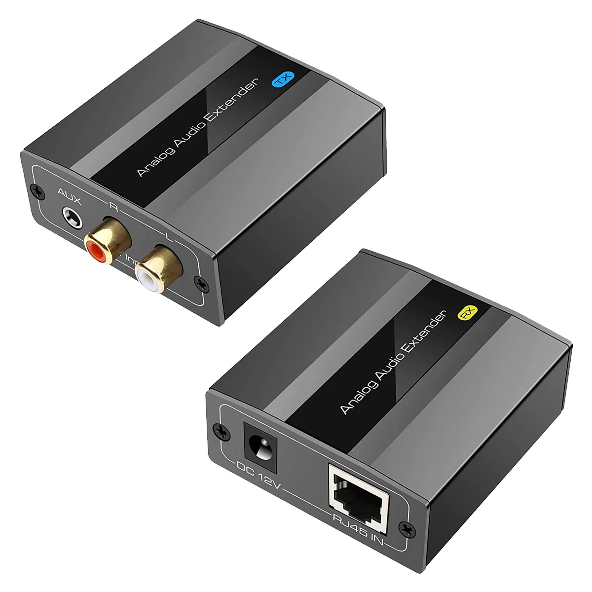 A42T Analog Audio Extender RCA 3.5mm Stereo over Ethernet Single Cat5E/6/7 Cable Up to 500M Audio Converter EU Plug