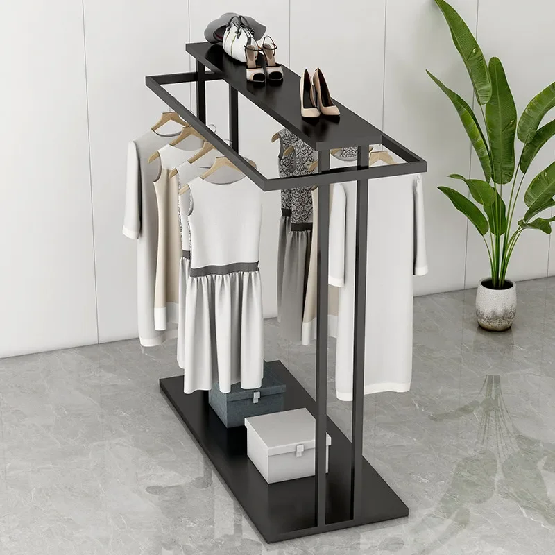 Clothing StoreClothing Store Double Row Middle Island Rack Parallel Bar Floor Hanger Display Rack Women's Clothing Store Golden