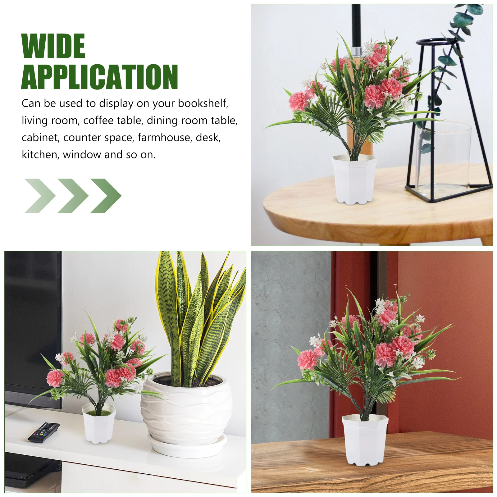 

Artificial Flower Ornament Beautiful Decoration Home Vase Potted Plastic Fake Plants Display