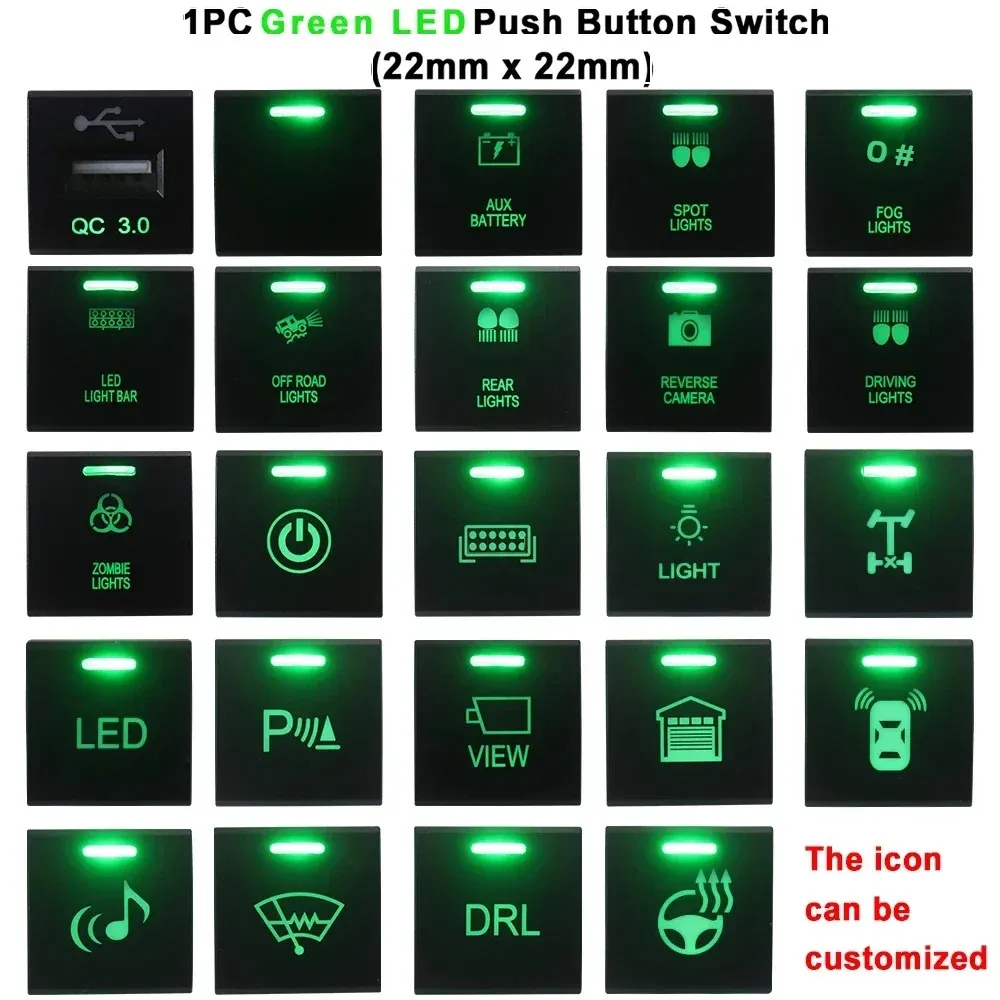Green Led Push Butt…