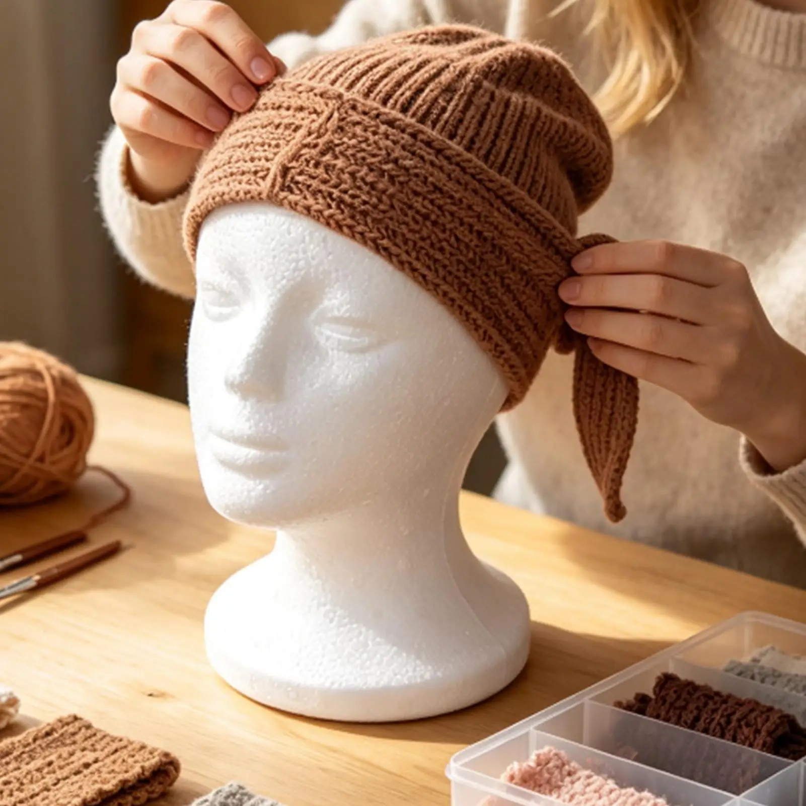 Foam Mannequin Head Female Model Display Stand Wigs Hats Jewelry Glasses Holder Salon Shop Barber Foam Head Display