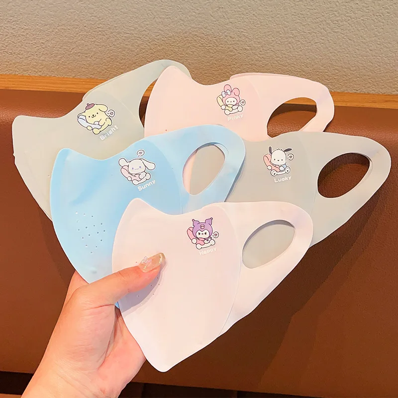 Miniso เด็กฤดูร้อนใหม่ Kuromi Sanrio ตาข่ายระบายอากาศผ้าไหมน้ําแข็งหน้ากากเด็กนักเรียนครีมกันแดดครีมกันแดดหน้ากาก