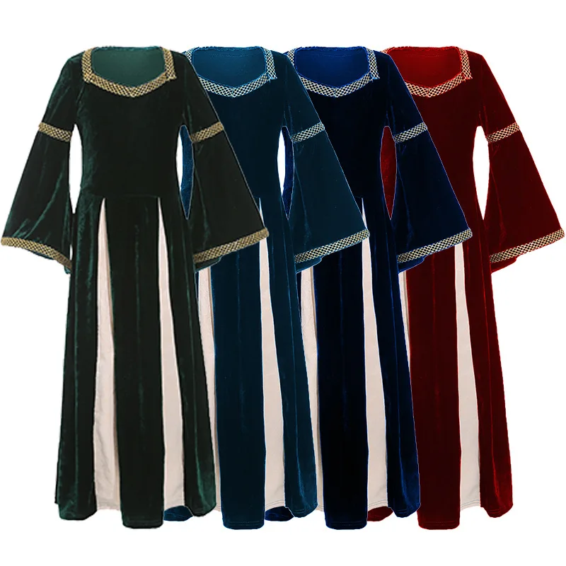 عصر النهضة خمر فتاة القرون الوسطى زي ملهى مرحلة الأداء زي المحكمة نمط متوهج كم فساتين طويلة