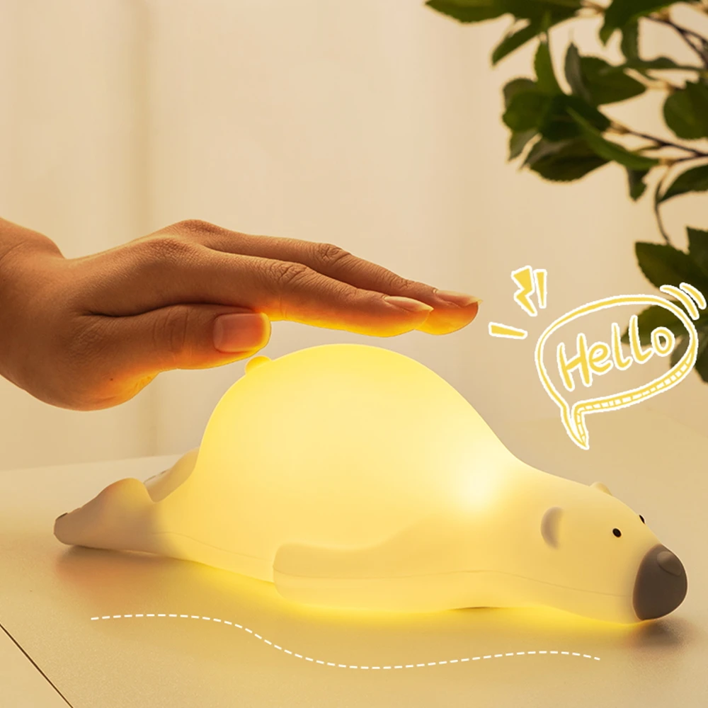 Luz de noche LED de oso perezoso de silicona para niños, lámpara de noche de Animal lindo, Control táctil, lámparas recargables por USB para niños, regalo para bebés