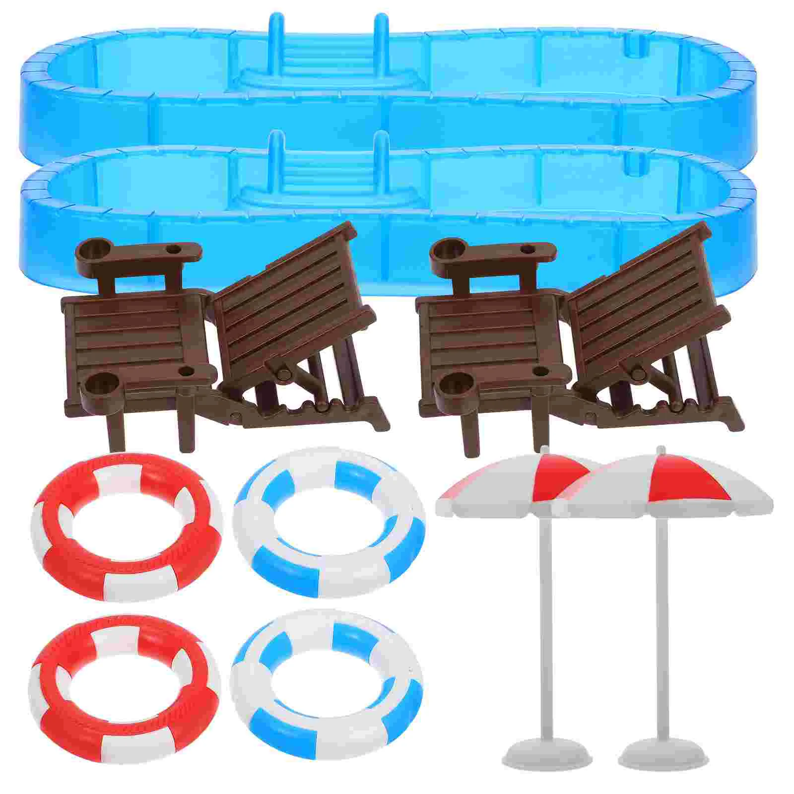 2 Sets House Beach Chair Swim Outdoor Decor Miniature Swimming Pool Furniture Model Accessory