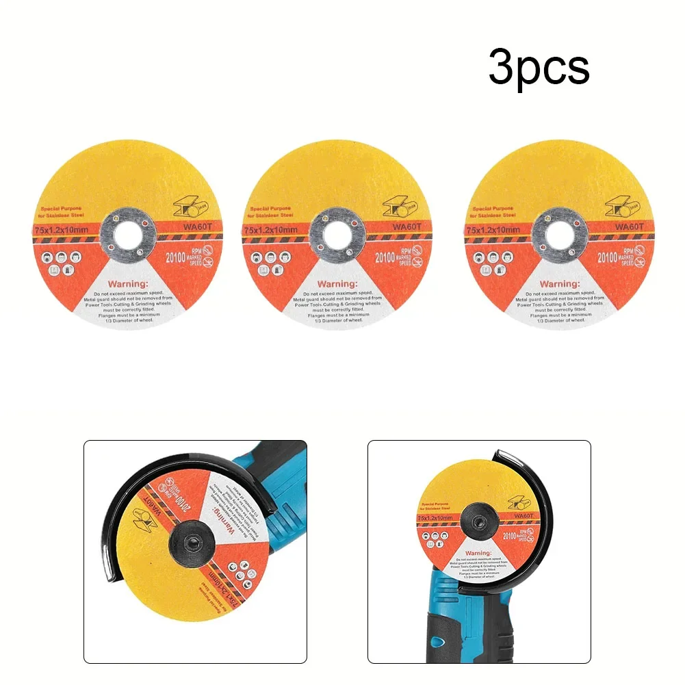 Disco de corte de Metal para corte de piedra de acero, amoladora angular de 75mm, hoja de sierra Circular de resina, 3 piezas
