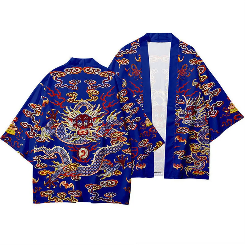 

New Arrival Japanese Style Dragon Print Traditional Kimono Men Yukata Cardigan Shirts Cosplay Haori Oversized Streetwear Tops