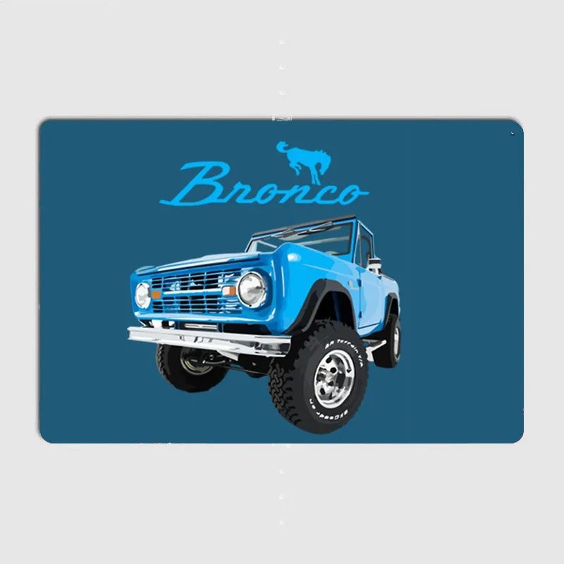 Blue Bronco Retro Bronco Retro Classic Car Metal Poster Sign Garage Club Custom Wall Tin Room Decor Home Decor