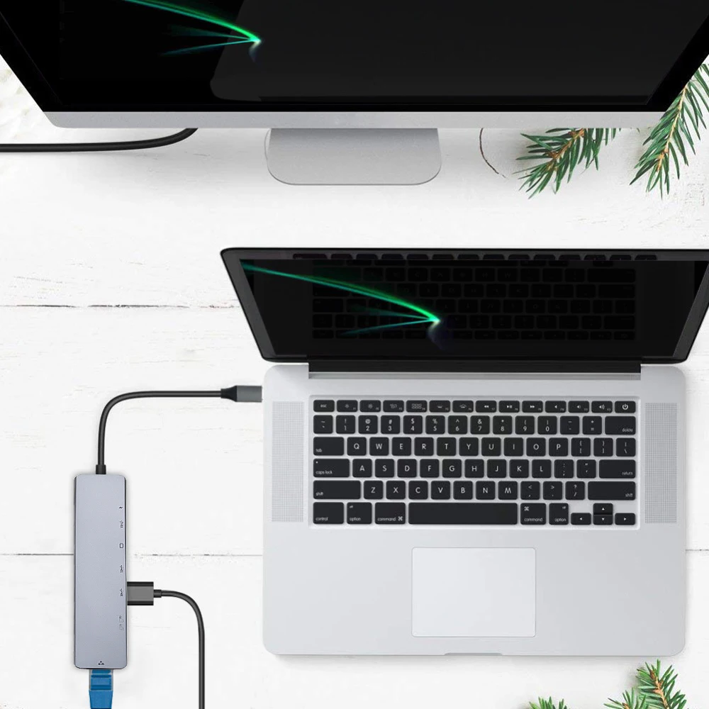 Koncentrator USB C z RJ45 1000 mb/s Lan 8 w 1 typ C do 4K Adapter HDMI czytnik kart SD/TF PD szybkie ładowanie dla komputerów MacBook Laptop