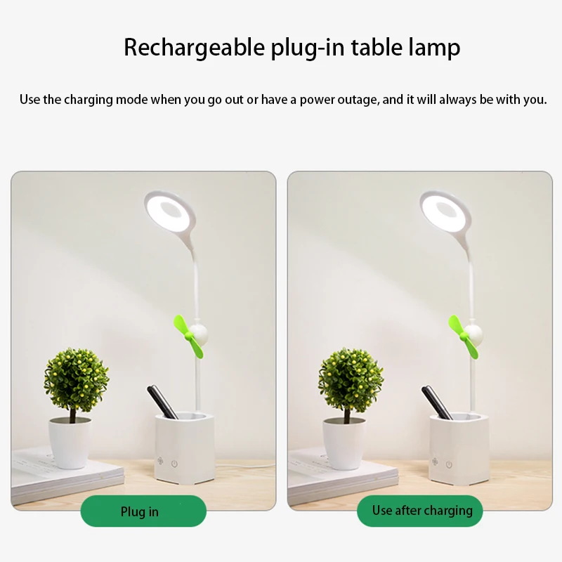 مصباح طاولة إبداعي متعدد الوظائف مع مروحة متكاملة لسطح المكتب لشحن سكن الطلاب والقراءة مصباح الدراسة الضوئي الليلي