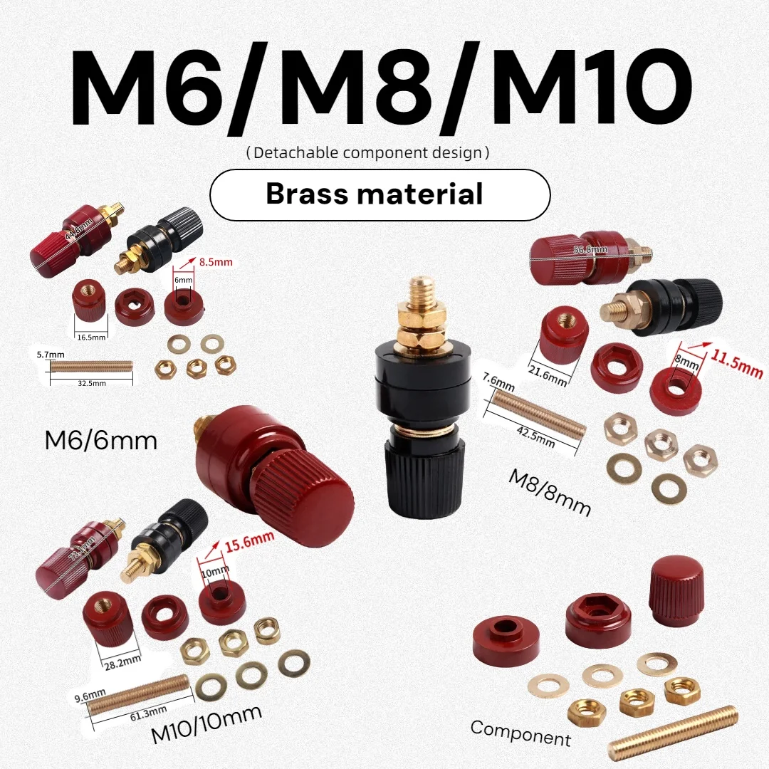 5-1 Car 6mm 8mm 10mm Brass Stud Premium High Power Remote Battery Connection Post Car Accessories Connector Kit Replacement Terminal