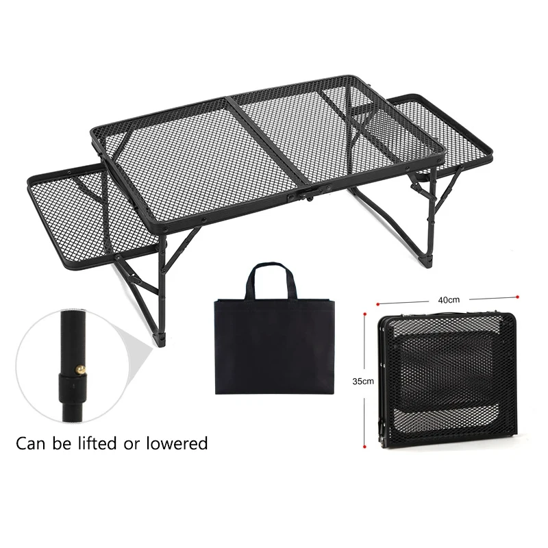 

Camping Grid folding Table Portable Picnic Mesh Table Aluminum alloy 2 Fold camp desk With 2 extension tables board Grill Table