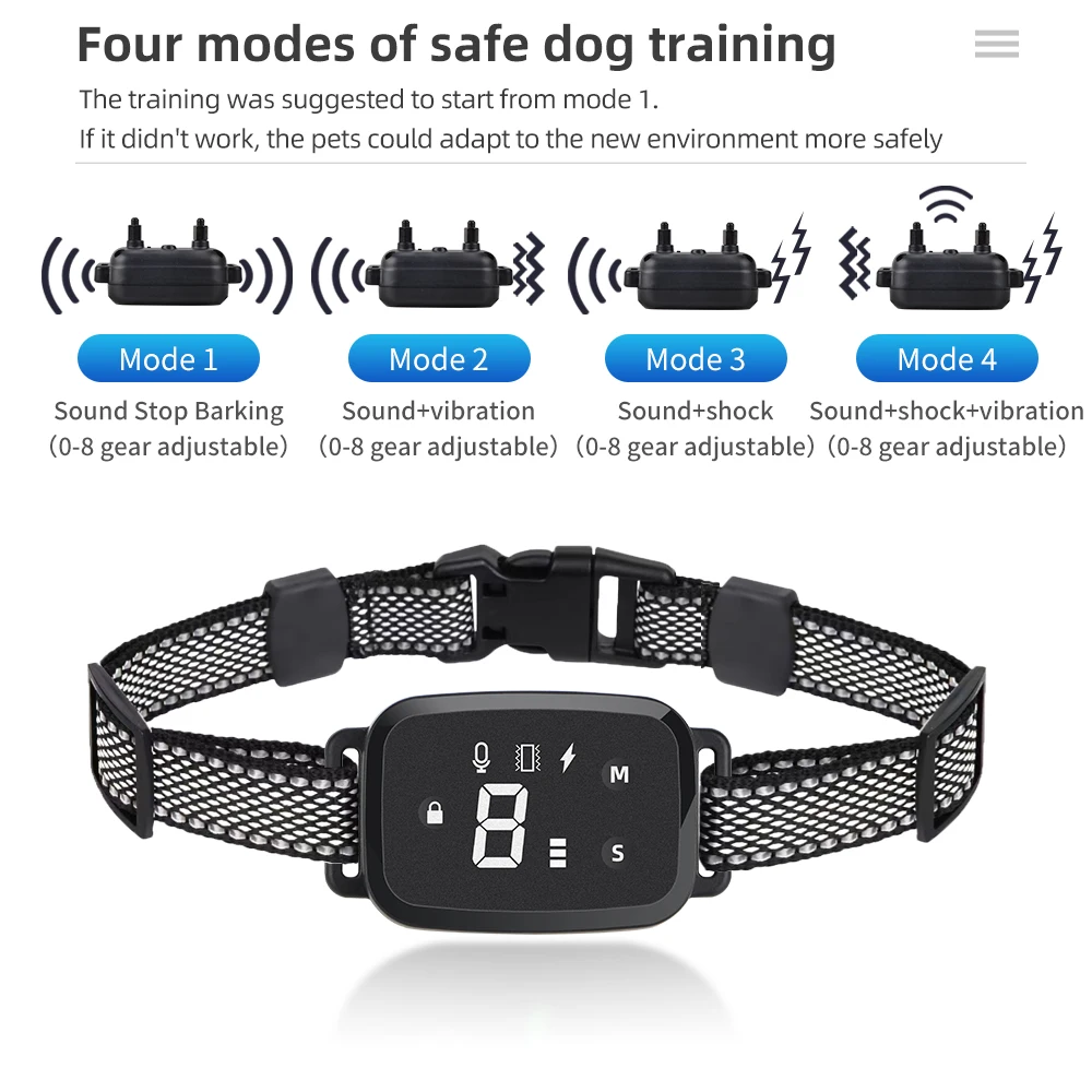 Smart Automatic Anti Barking Dog Collar LCD Digital Display Waterproof Bark Stopper Dog Trainer Rechargeable Collar For Per