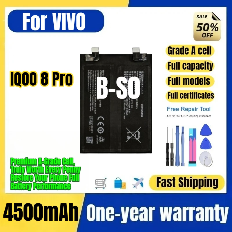 B-S0 for VIVO IQOO 8 Pro Phone Battery 0 Cycle High Quality High Capacity Battery Replacement Bateria Grade A Cell with Tools