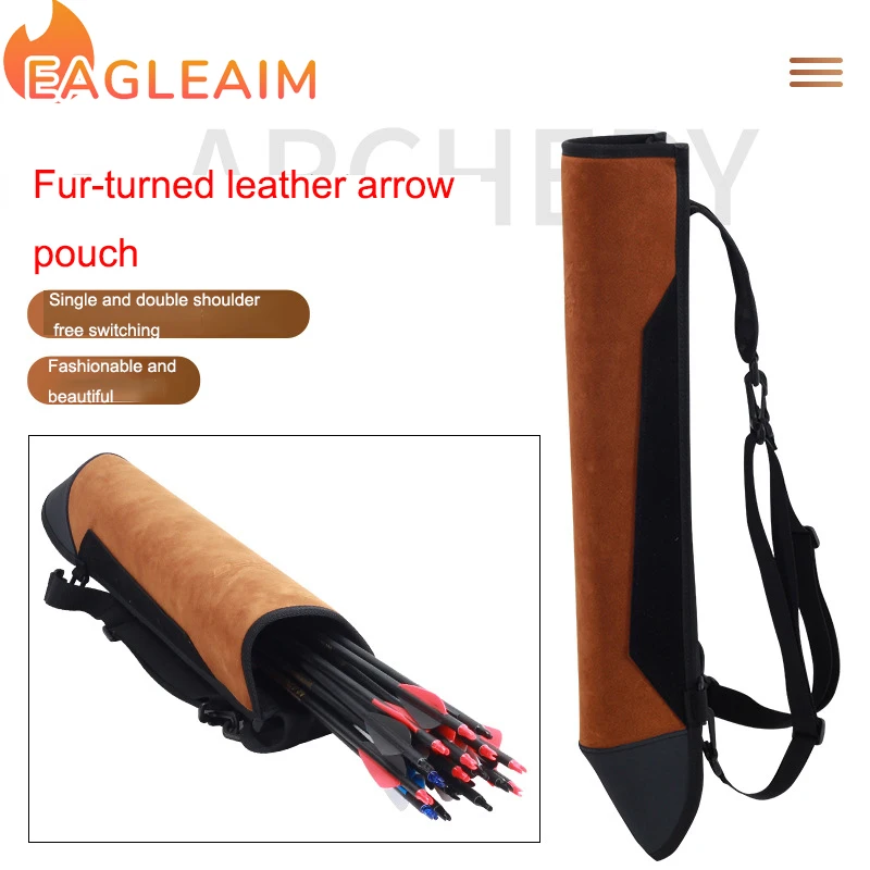 Arrow Bag Arrow Pouch Archery Quiver Traditional Outdoor Hunting Recurve Compound Bow and Arrow Pots Frosted Cowhide Leather Acc