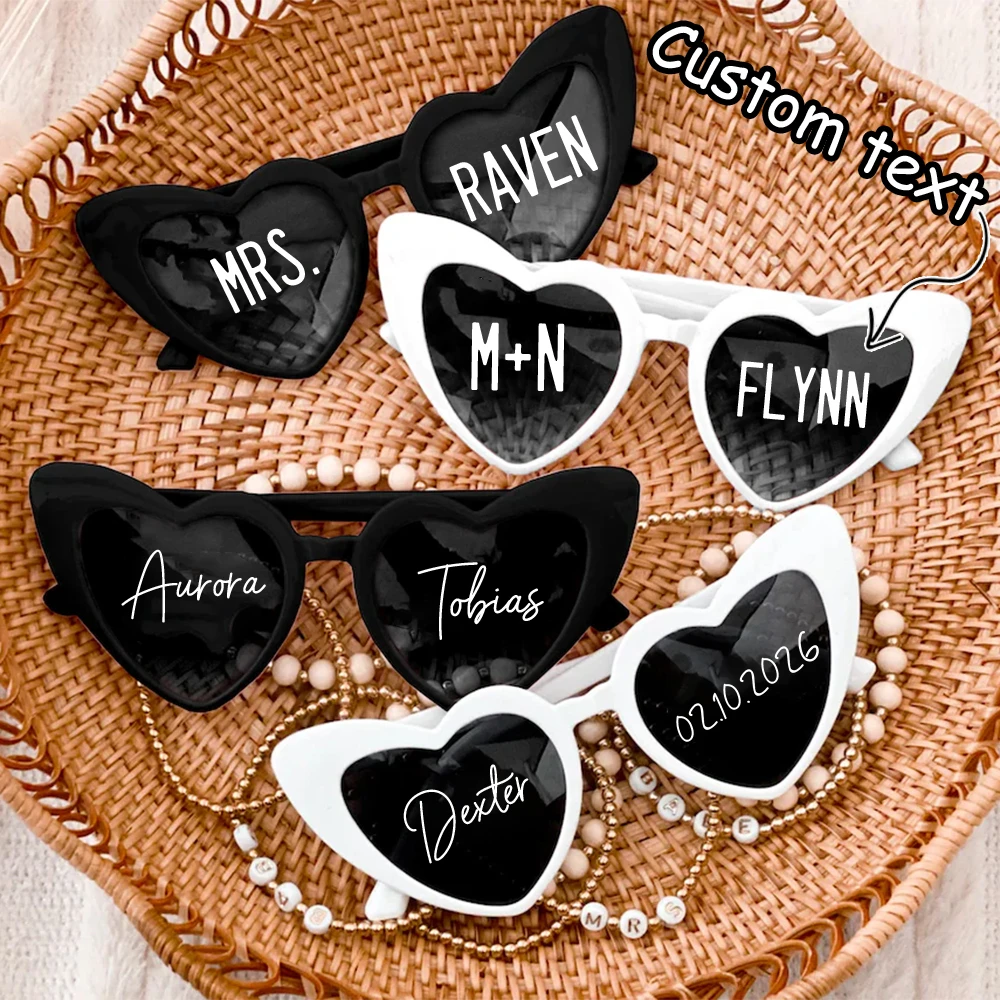 Custom Heart Shaped Glasses Personalized Name Text Wedding Bride Beach Glasses Party Decoration Gift Customized Name Glasses