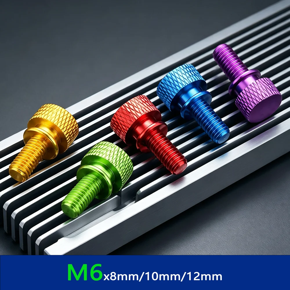 Vis moletées en aluminium M6x8/10/12mm pour boîtier d'ordinateur, poignées moletées, boulons à molette, vis à tête moletée, couleurs anodisées (1/5/10 pièces)