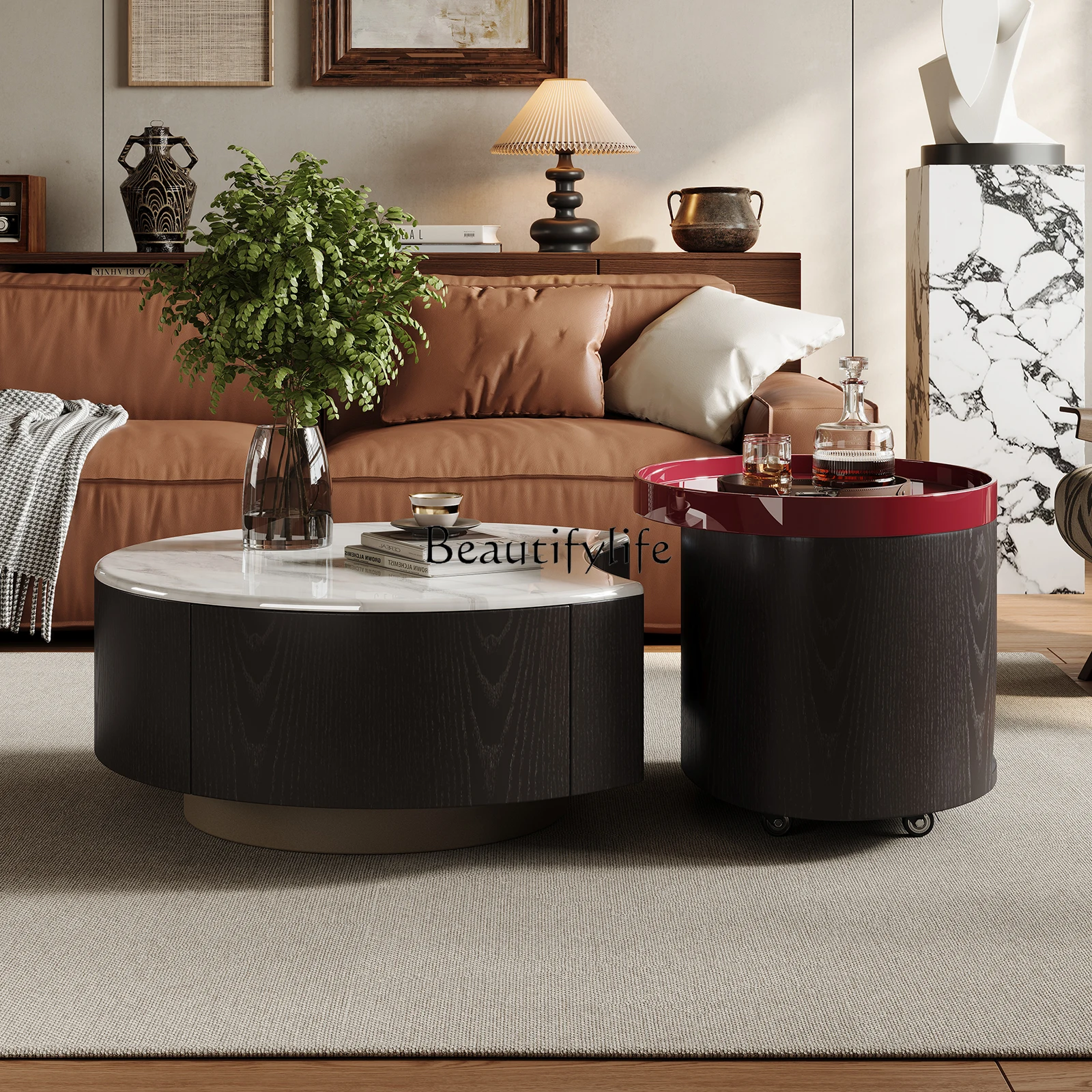 

Italian minimalist microcrystalline stone antique coffee table 2025 new round household small apartment high sense