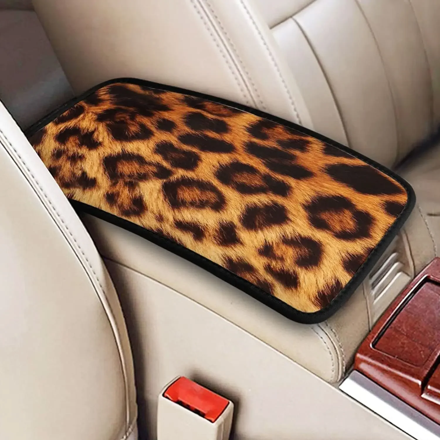 Leopard Texture Car Center Console Armrest Cover Pad, Seat Armrest Box Protector Universal Car Trim, Suitable for Most V