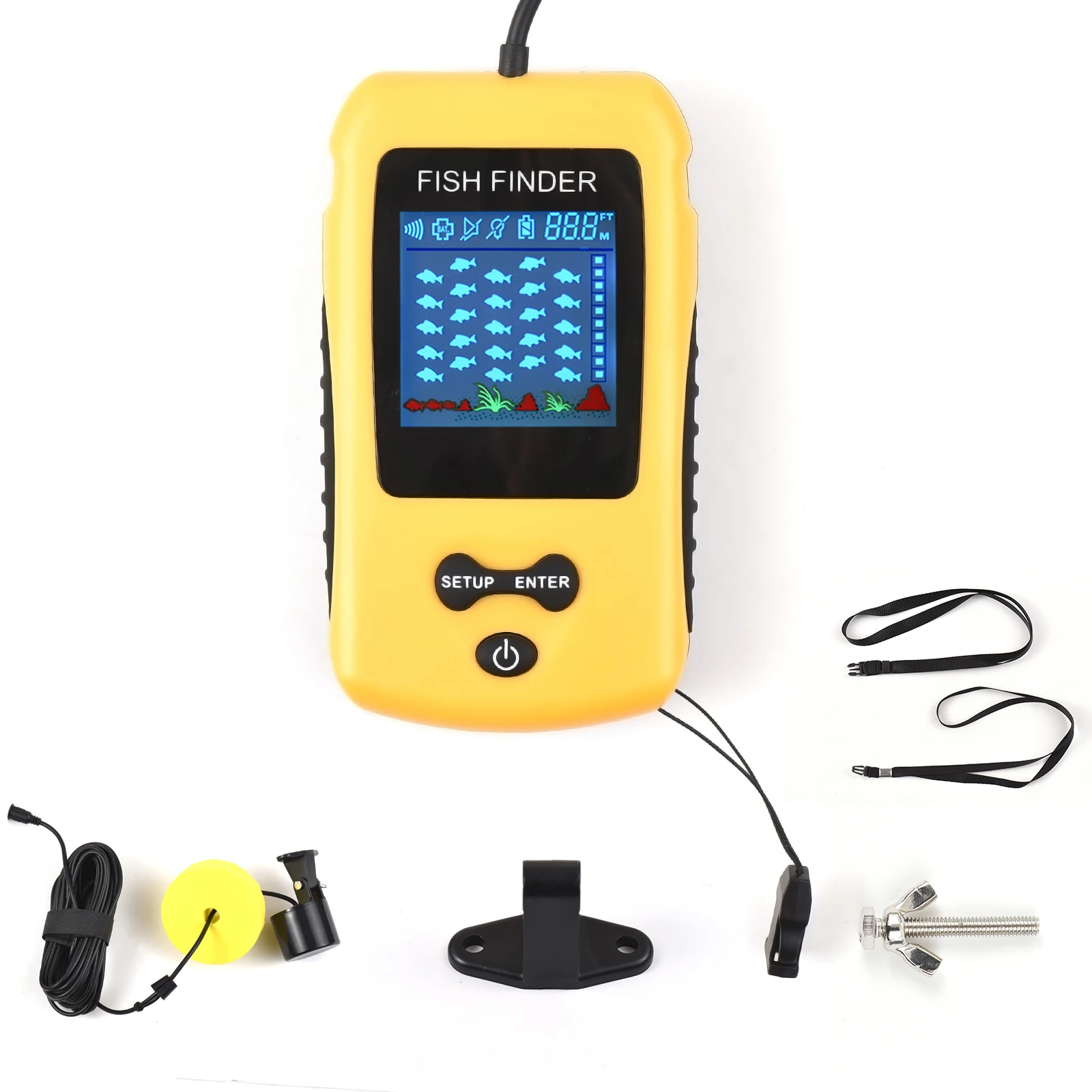 

Fish Finder with Depth Readout Fish Alarm 200kHz 45 Degrees 0.6-100M Color TN LCD Transducer Cable and Sensor Beam Angle