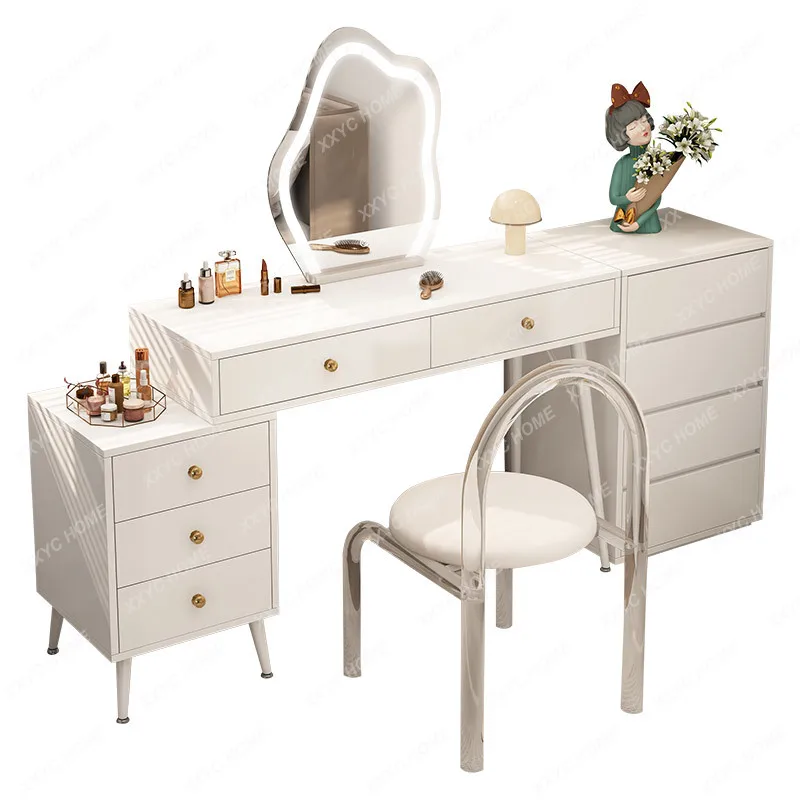 

Bedroom Solid Wood Chest of Drawers Dresser Integrated High-Grade Light Luxury Cream Style Simple Modern 2022 New Makeup Table