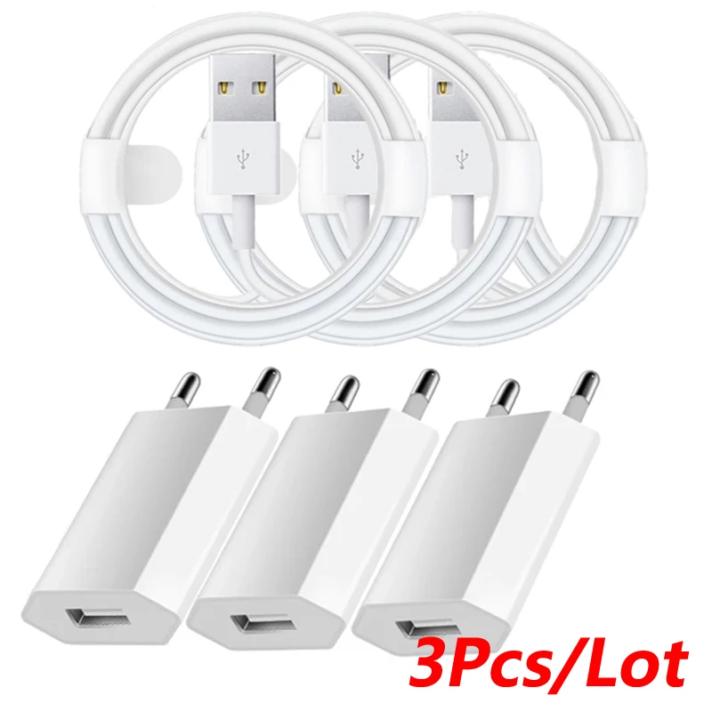 

3Pcs/Lot USB Charging Cable EU Wall Charger For iPhone 11 12 13 Pro MAX 5 5S SE 2020 7 8 6 6S Plus X XR XS MAX Data Sync Cable