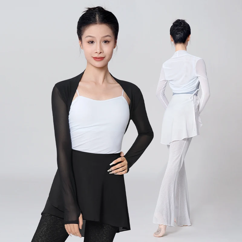 Women Dance Tops Ballet Dance Blouse Ballet Outfits Adults Teen Modern Dance Mesh Long Sleeve Coats