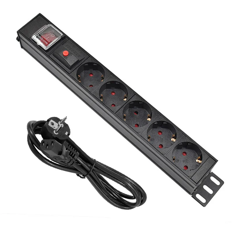 

German Socket PDU Power Strip Distribution Unit Cabinet 5AC Break Switch Aluminum alloy shell C14 Interface overload protection