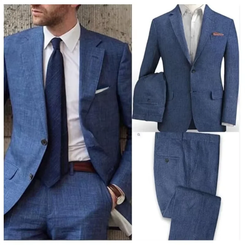 

Мужской комплект фрак с разрезным воротником, деловой свадебный комплект из двух предметов с двойной пуговицей (куртка + брюки)