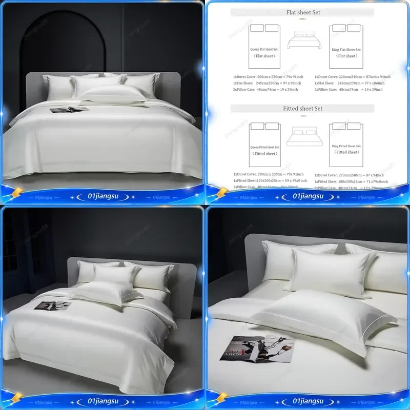 Luxury 1200TC Egyptian Cotton Bedding Set Glossy Hotel Style Duvet Cover Queen King Size Flat Fitted Sheet Pillowcases Soft