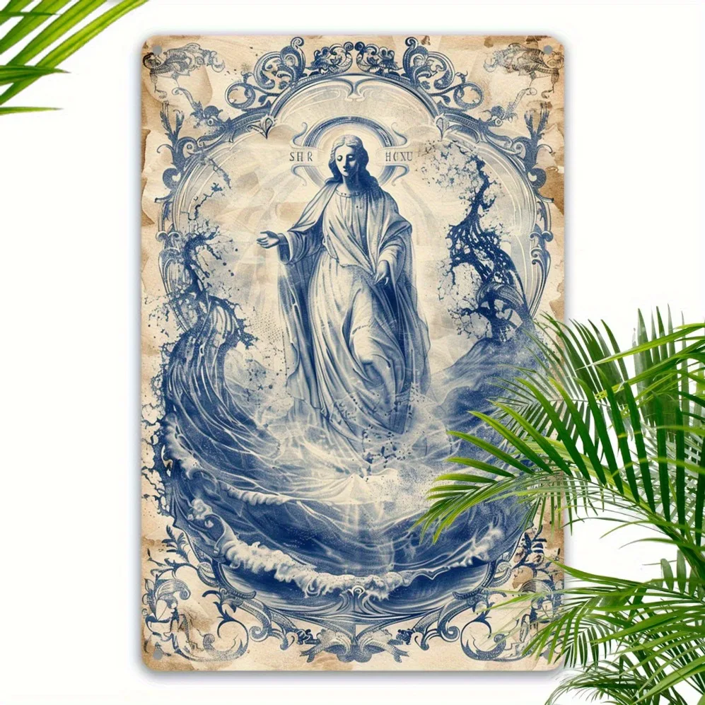 Virgin Mary Metal Wall Art Sign, 2D Flat 20x30cm Aluminum Artwork, Home Decor Gift Pre-Drilled Easy Hang