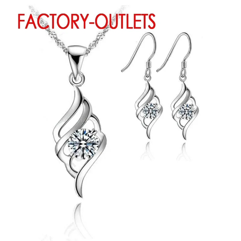 Genuine 925 Sterling Silver Bridal Jewelry Sets For Women Shinning Crystal Necklaces Hoop Earrings Girls Engagement Anniversary