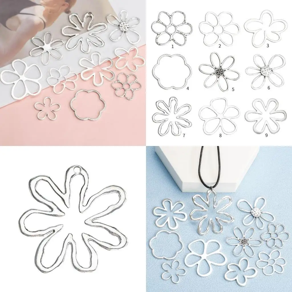 

P9FE Elegant Irregular Flower Choker Necklace for Women Hollow Out Flower Beads Dangle Pendants for DIY Bracelet Jewelry