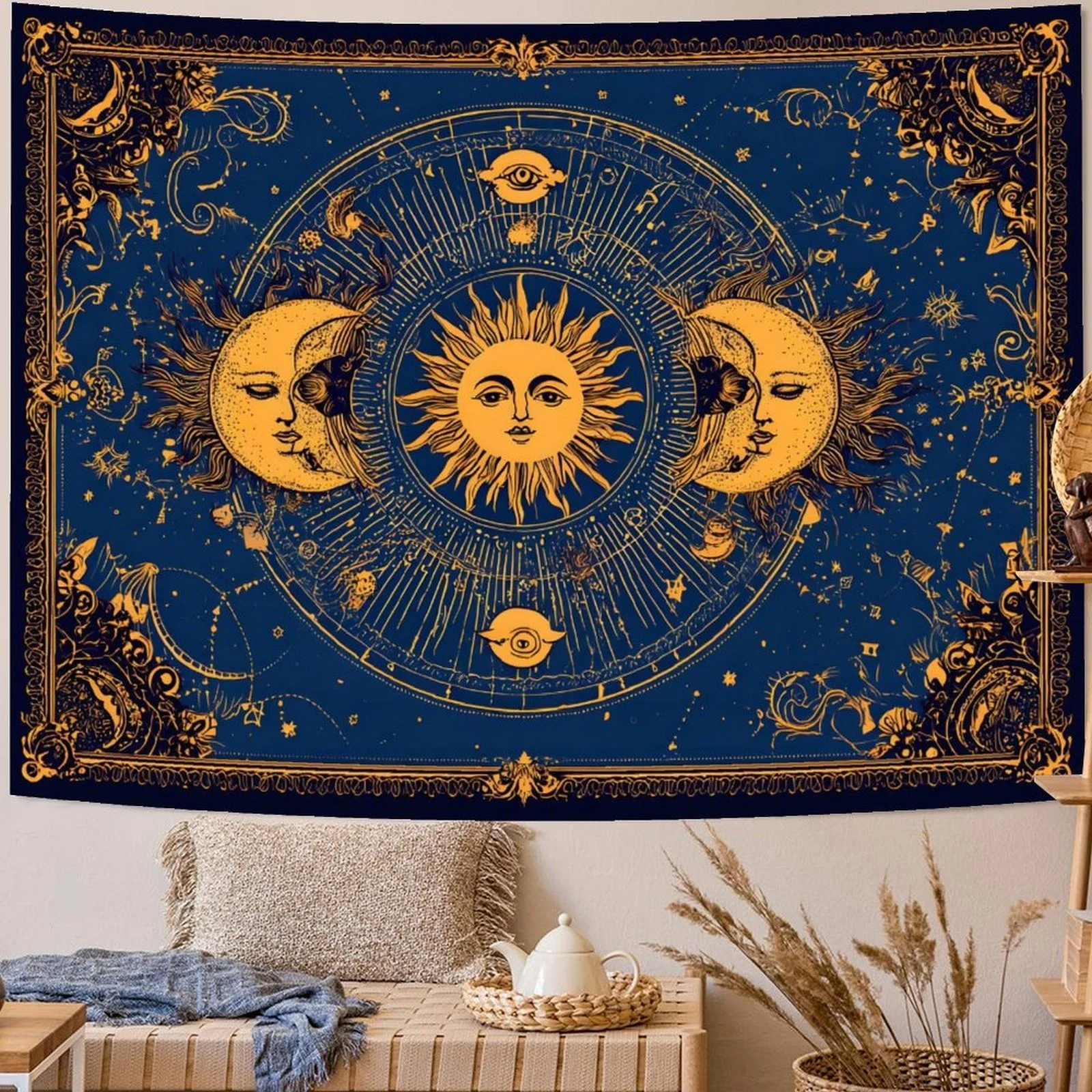 Large Celestial Astrology Zodiac Tapestry Boho Wall Hanging Sun Moon Cosmic Chart Witchy Decor Mystic Bedroom Living Room Art 15