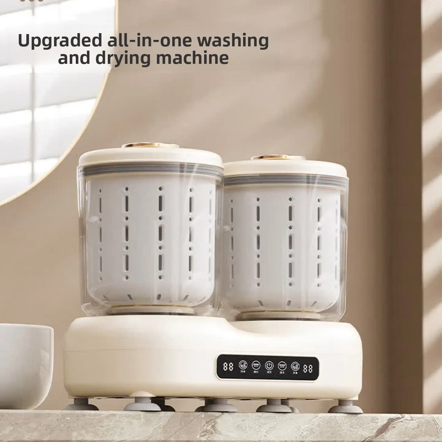 5L Portable Mini Washing Machine Dual Tub Underwear Washer with Cordless Operation Multiple Modes Removable Buckets for Travel