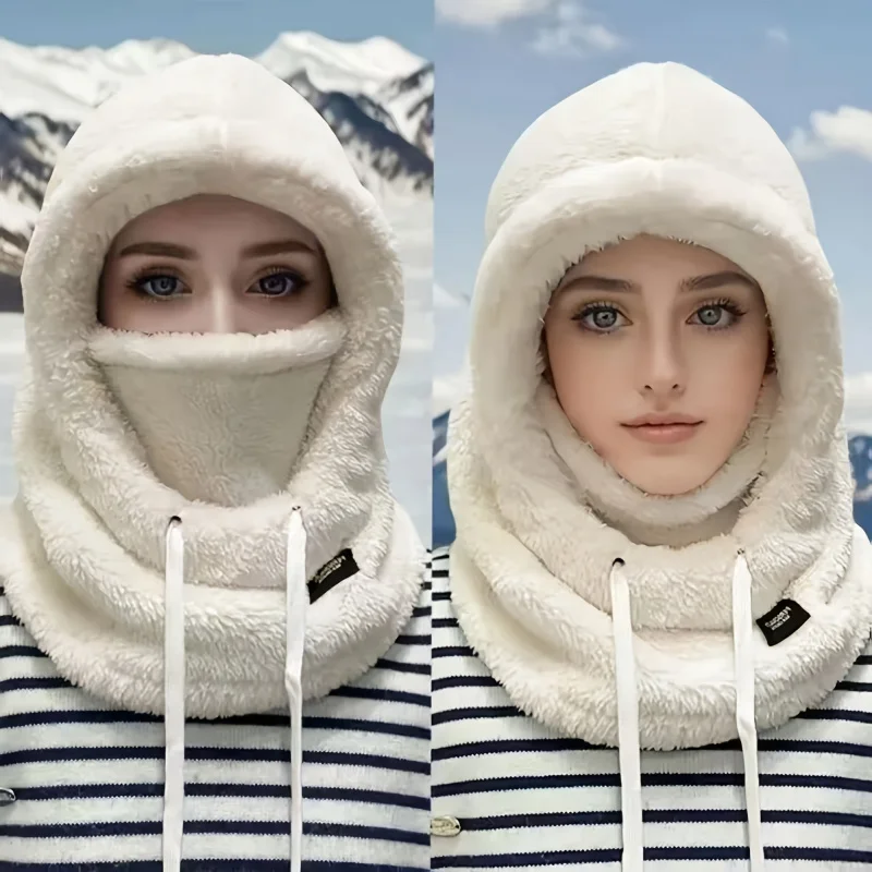 1Pc Women's Winter Plush Cold-Proof Face Mask Hat-Windproof For Cycling,Skiing,Outdoor Sports,Warm Lined Protection Pullover Hat
