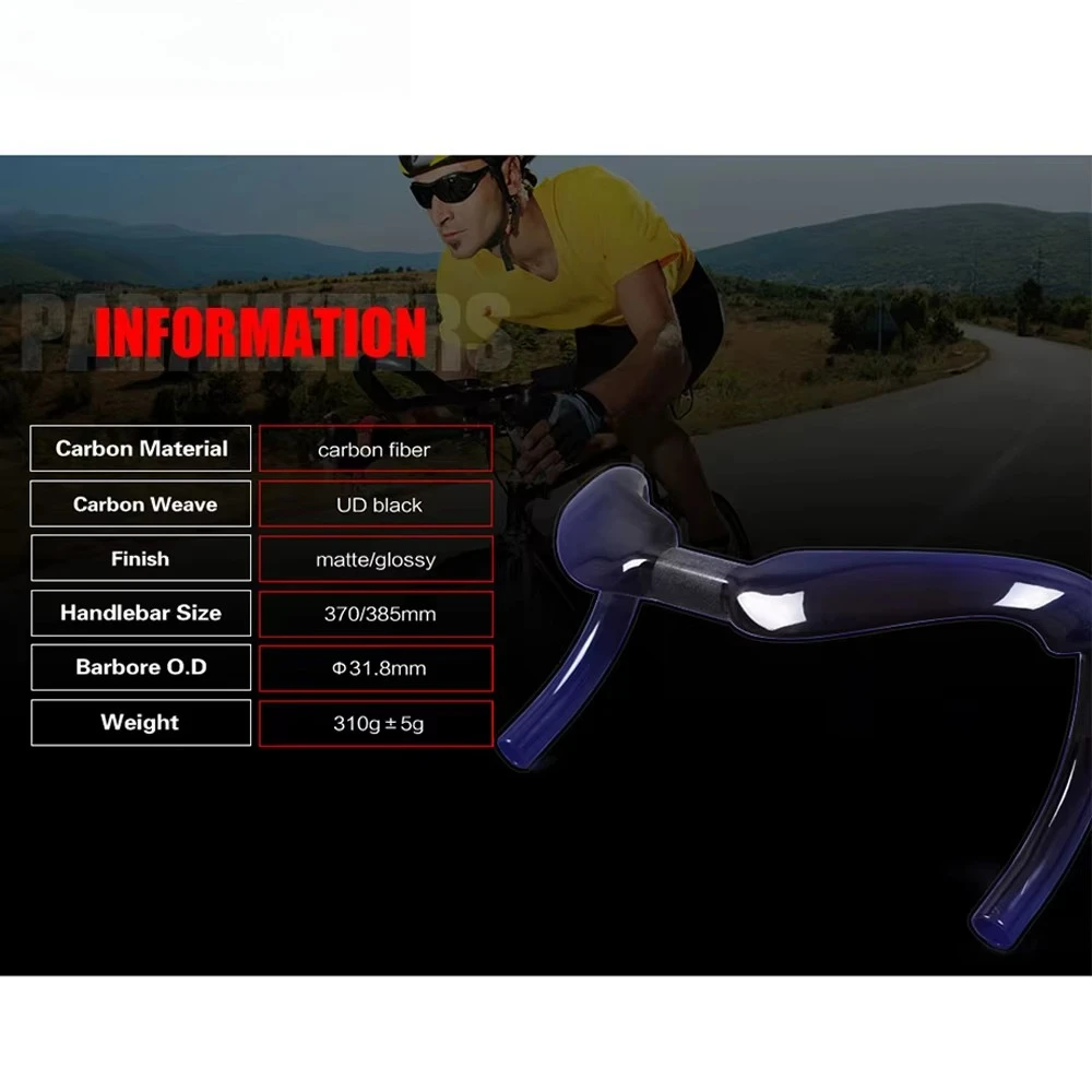 370/385 mm diameter road bicycle handlebar full carbon 31.8 mm