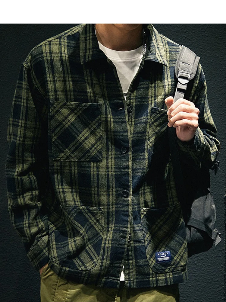 

Loose Fit Long Sve Workwear irt Men's Plaid Design Sensation Small ence irt Spring Autumn Large Size Trendy Brand