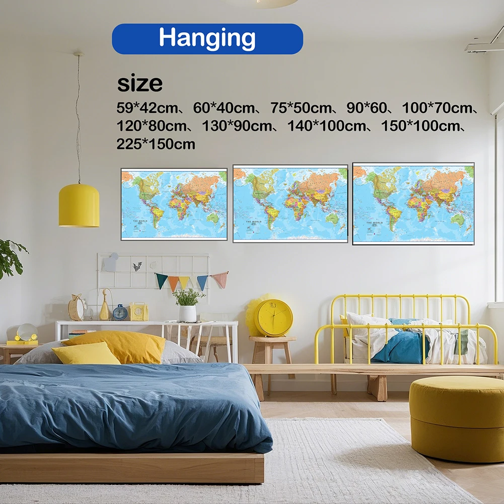 Grote wereldkaart poster canvas decoratieve hangende foto zeer gedetailleerd schilderij moderne muur kunst schoolbenodigdheden multi-maten