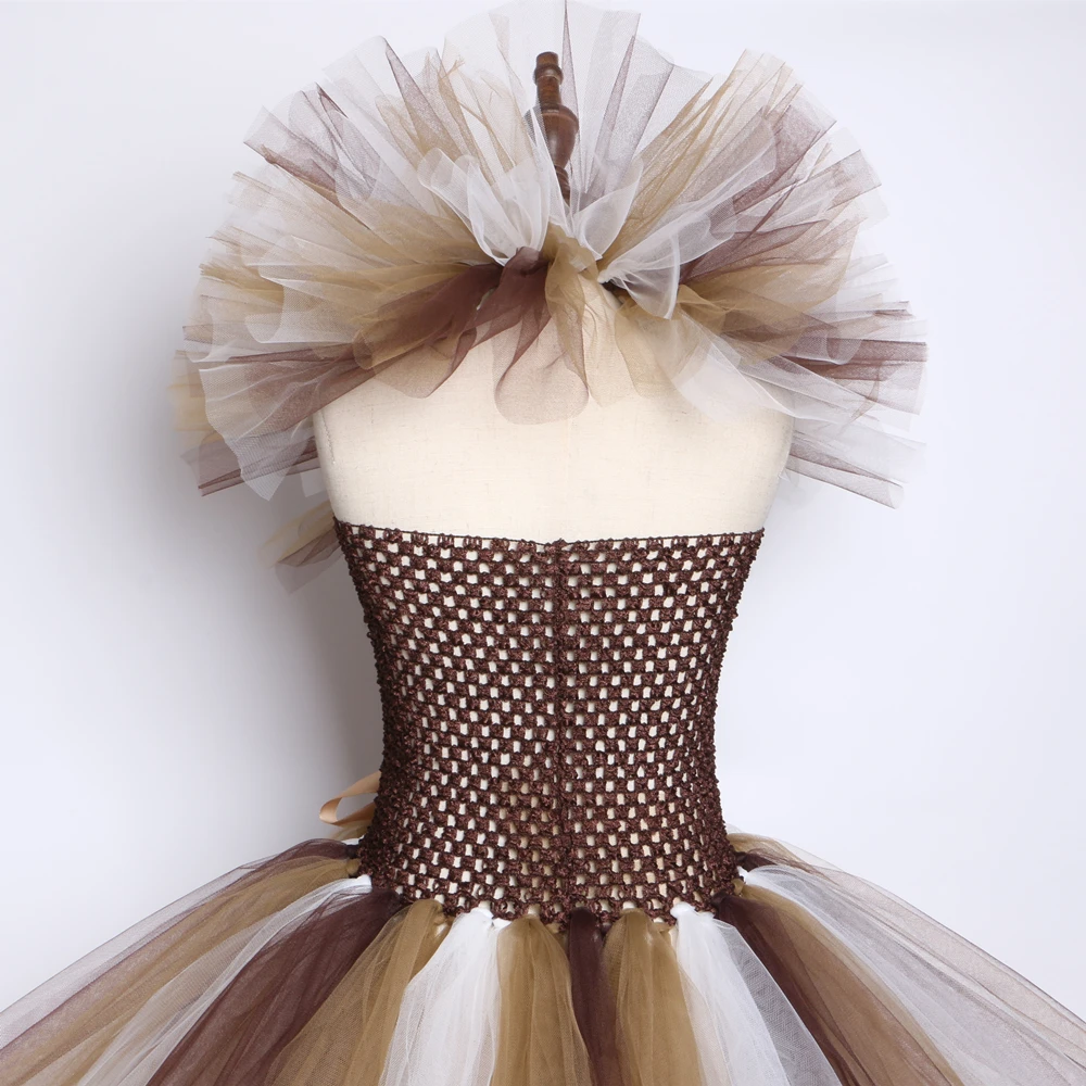 Wild Lion Mane Tutu Dress Brown Flowers Baby Girls Party Dresses Children Clothes Animal Cosplay Halloween Lion Costume for Kids