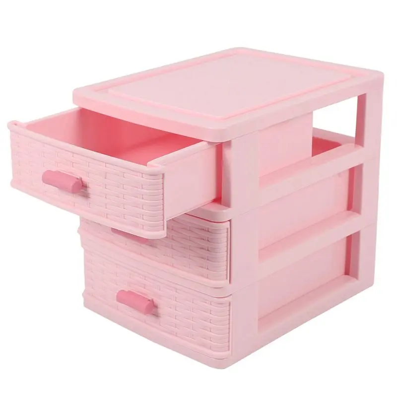 【ALLOWANCE】6X Plastic Drawer Designed 3 Compartment Jewelry Storage Box Pink