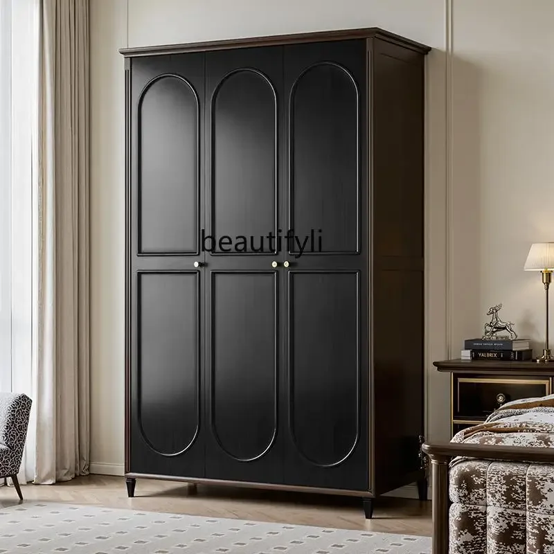 

Medieval French retro pure solid wood wardrobe American bedroom locker ash wood