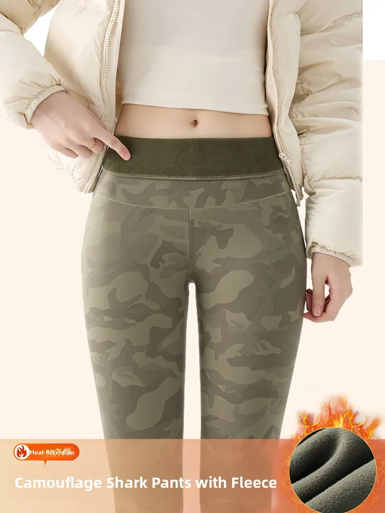 ارتفاع الخصر اليوغا السراويل النسائية الشتاء Thiened Fce جلد arkskin منقوشة التخسيس الدافئة عارضة السراويل الطويلة النايلون دنة