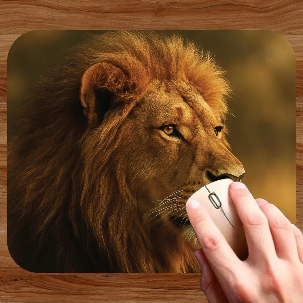 Lion Wild Animal Wildlife Theme Mouse Pad Mat Mousepad Desk Computer Laptop PC Gaming Home or Office Gifts Deskmat Mause Mice