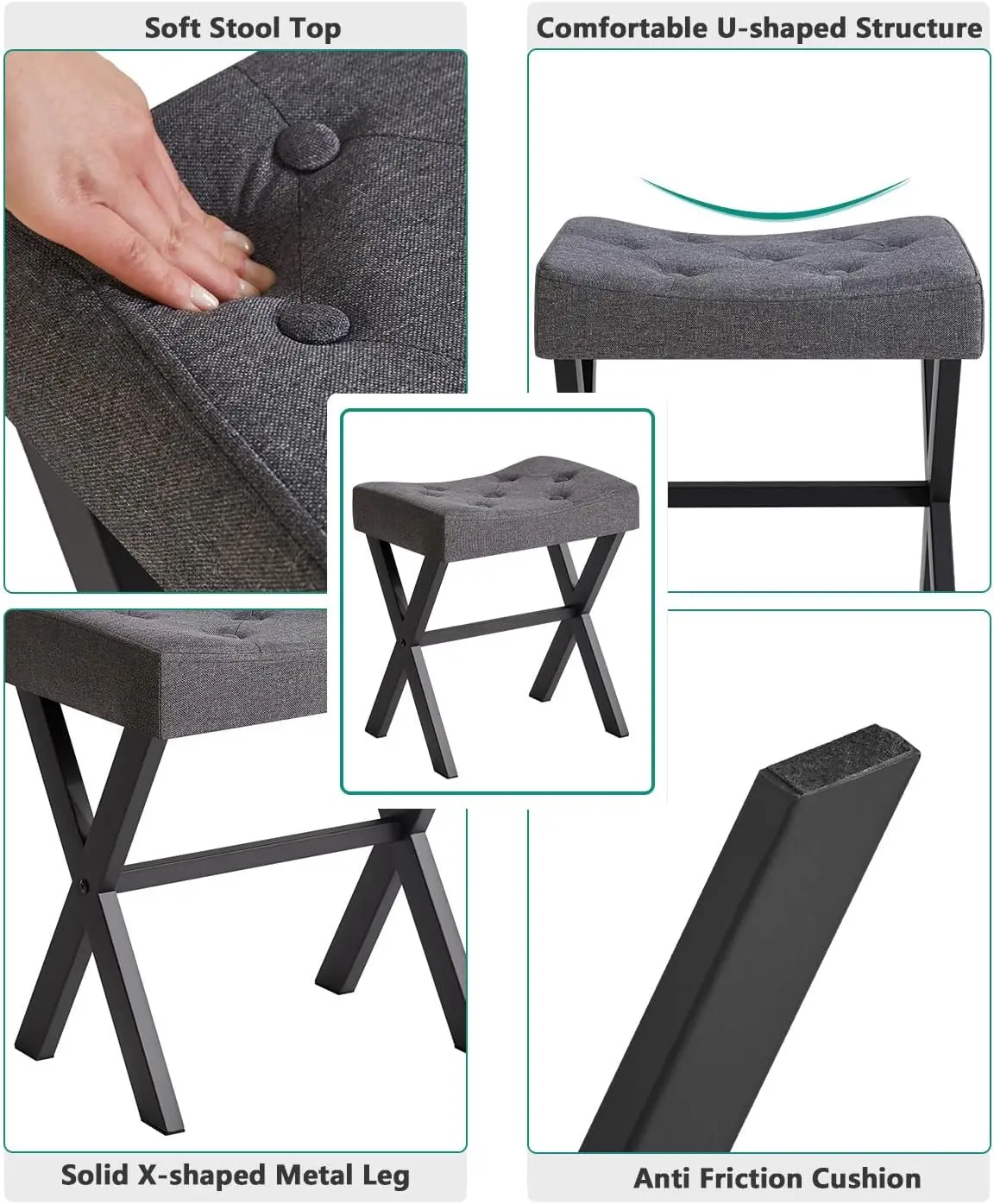 Tabouret de vanité en lin, chaise de maquillage carrée avec jambe en X, tabouret repose-pieds de siège ottoman, multi-usage comme petite Table d'appoint, pour chambre à coucher, Liv