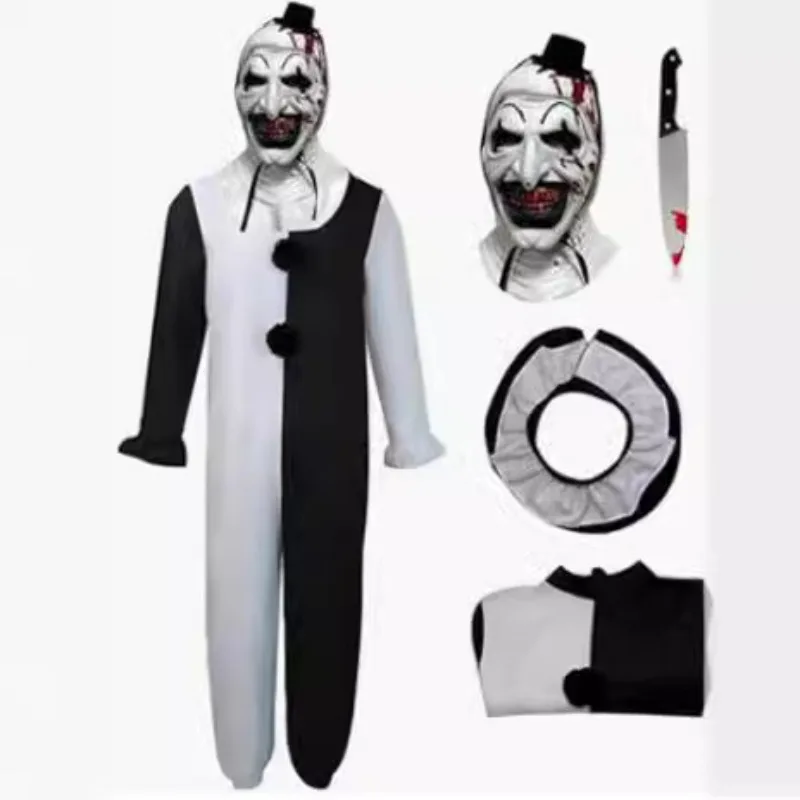 Terrifier Art Clown Joker Cosplay Costume Kids Jumpsuit Mask Role Play Fancy Dress Up Horror Dress Suit Halloween Carnival Party