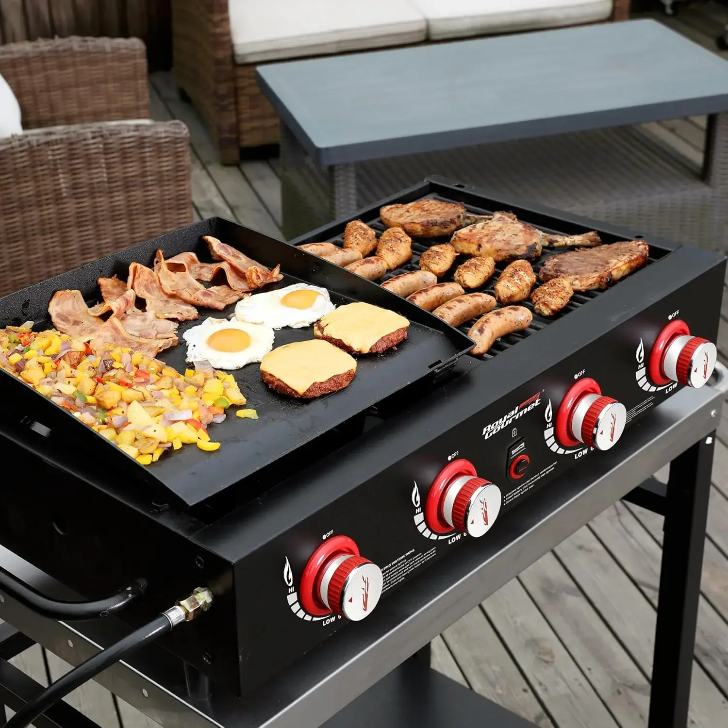 Royal Gourmet Burner Tailgater Grill Griddle Combo, Portable Propane Gas Grill and Griddle Combo for Backyard or Outdoor BBQ