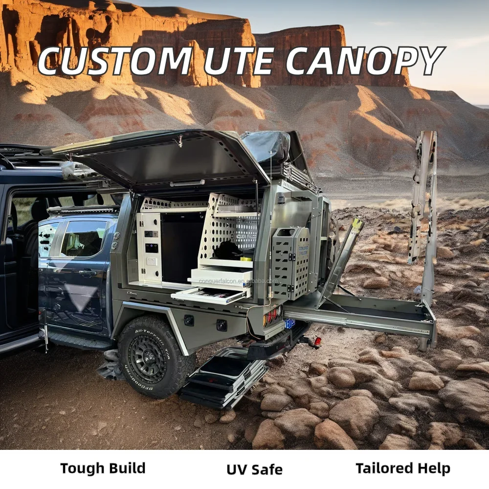Custom Aluminum Tray for Pickup Truck Waterproof Camping Canopy with Tool Box for Storage Use for Travel Trailers